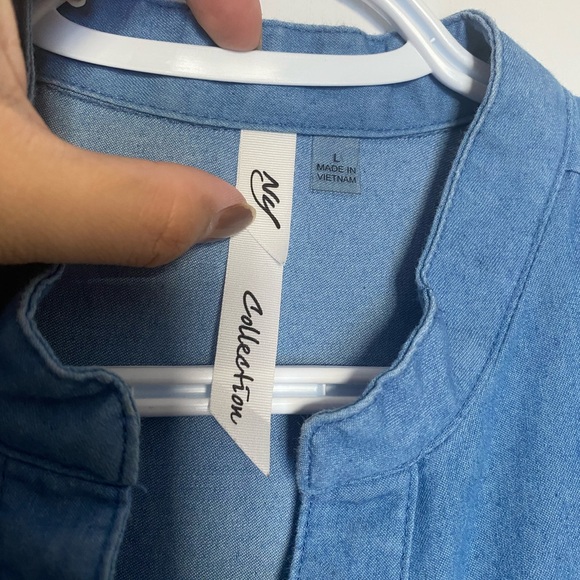 Collection B Denim-Blue Ruffle Cap Sleeve Button Front Top - Picture 2 of 5